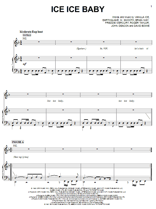 Download Vanilla Ice Ice Ice Baby Sheet Music and learn how to play Piano, Vocal & Guitar (Right-Hand Melody) PDF digital score in minutes