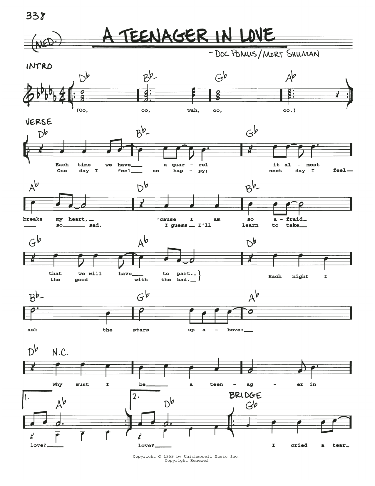 Download Various A Teenager In Love Sheet Music and learn how to play Real Book – Melody, Lyrics & Chords PDF digital score in minutes