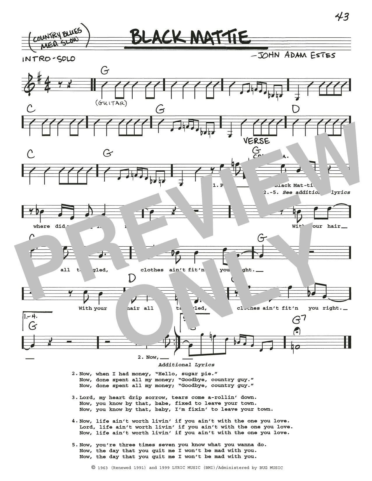 Download Various Black Mattie Sheet Music and learn how to play Real Book – Melody, Lyrics & Chords PDF digital score in minutes