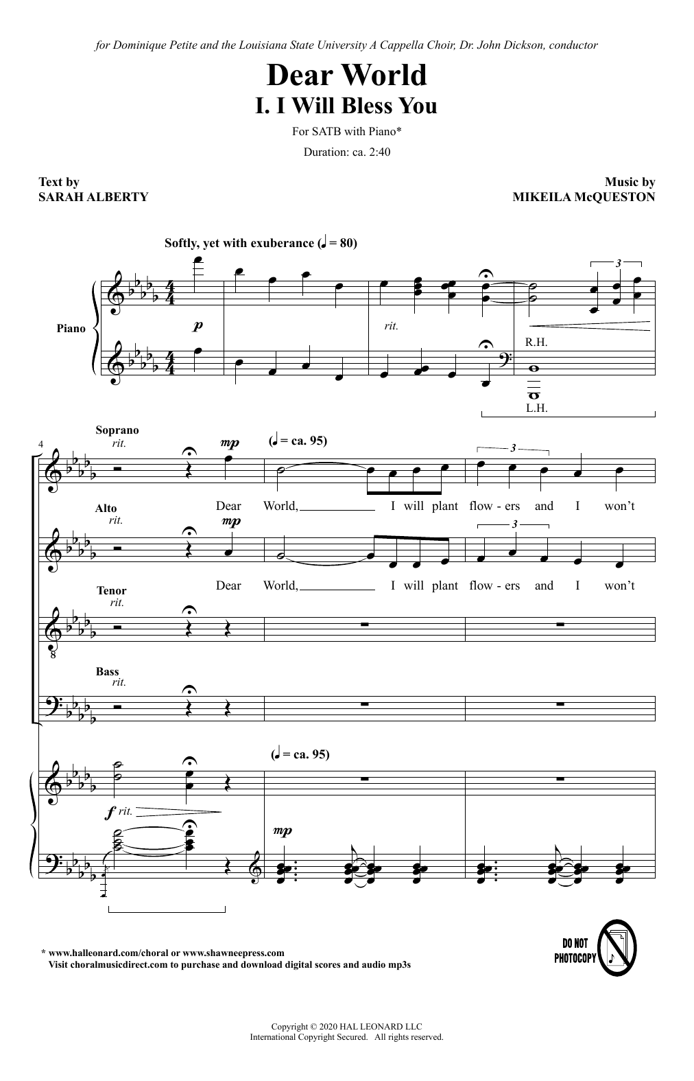 Download Various Dear World Sheet Music and learn how to play SATB Choir PDF digital score in minutes