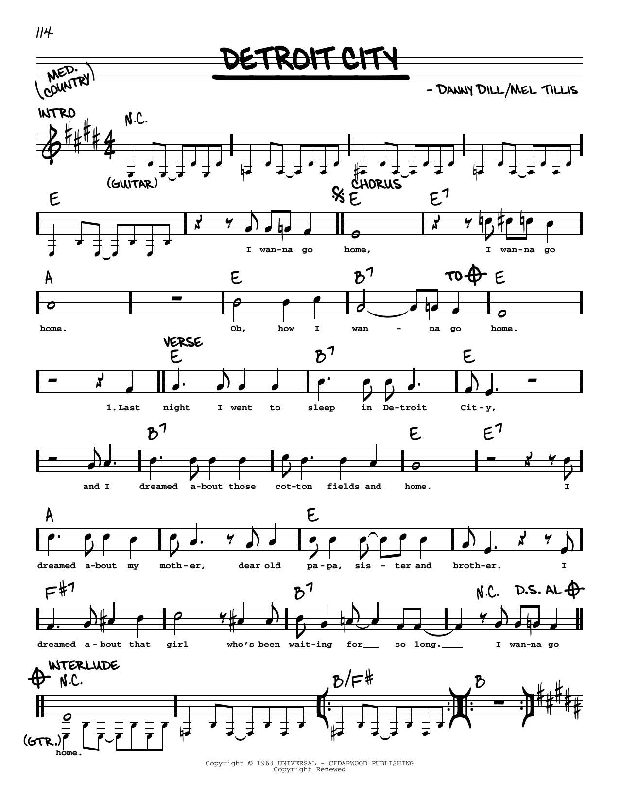 Download Various Detroit City Sheet Music and learn how to play Real Book – Melody, Lyrics & Chords PDF digital score in minutes