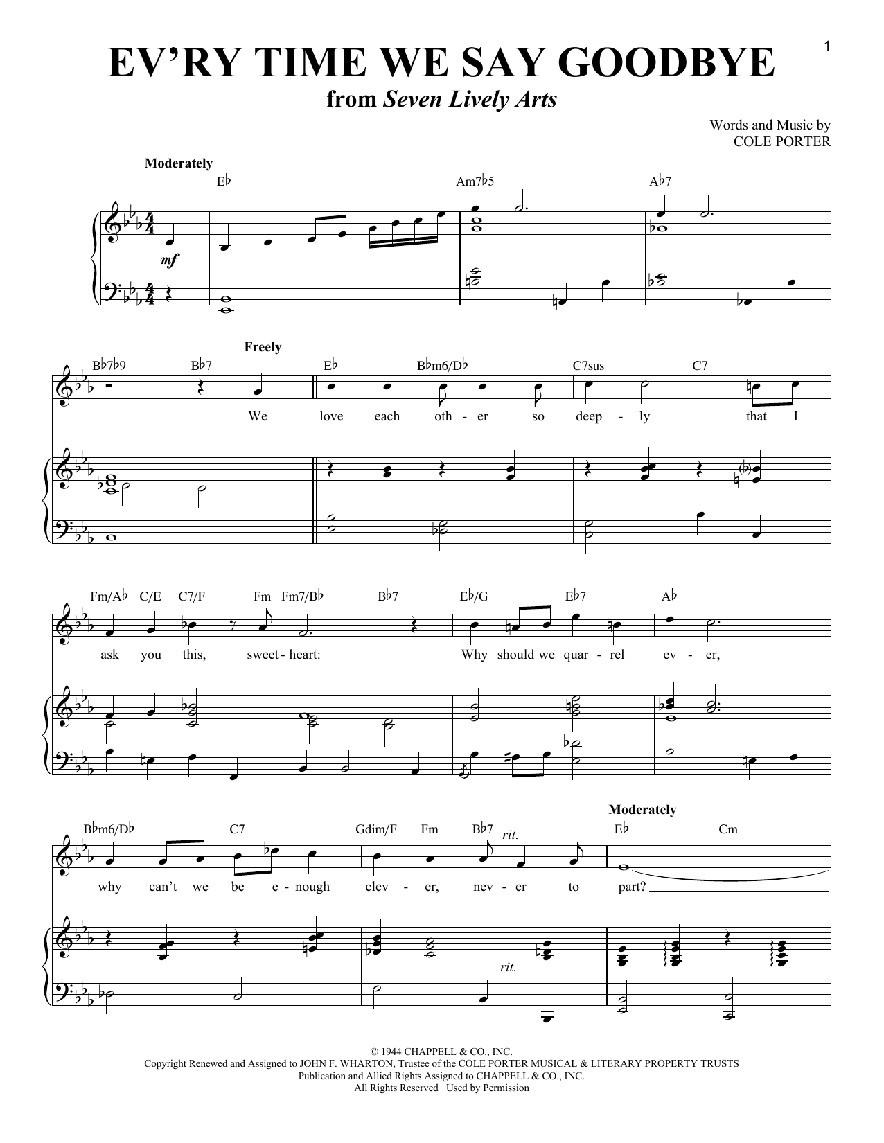 Download Various Ev'ry Time We Say Goodbye Sheet Music and learn how to play Piano & Vocal PDF digital score in minutes