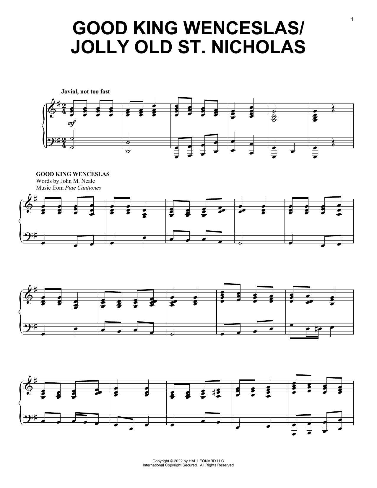 Download Various Good King Wenceslas/Jolly Old Saint Nicholas Sheet Music and learn how to play Piano Solo PDF digital score in minutes