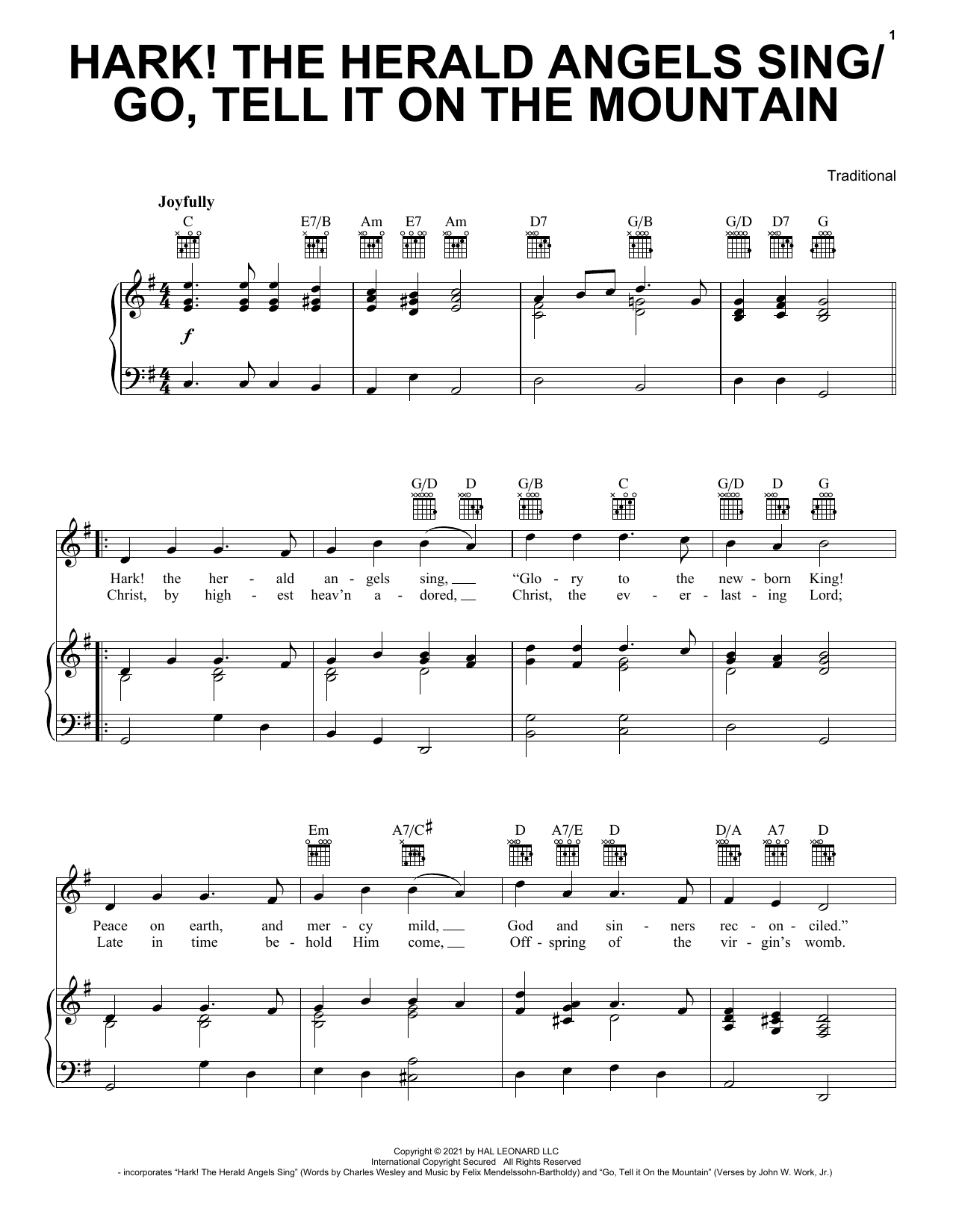 Download Various Hark! The Herald Angels Sing / Go, Tell It On The Mountain Sheet Music and learn how to play Piano Solo PDF digital score in minutes