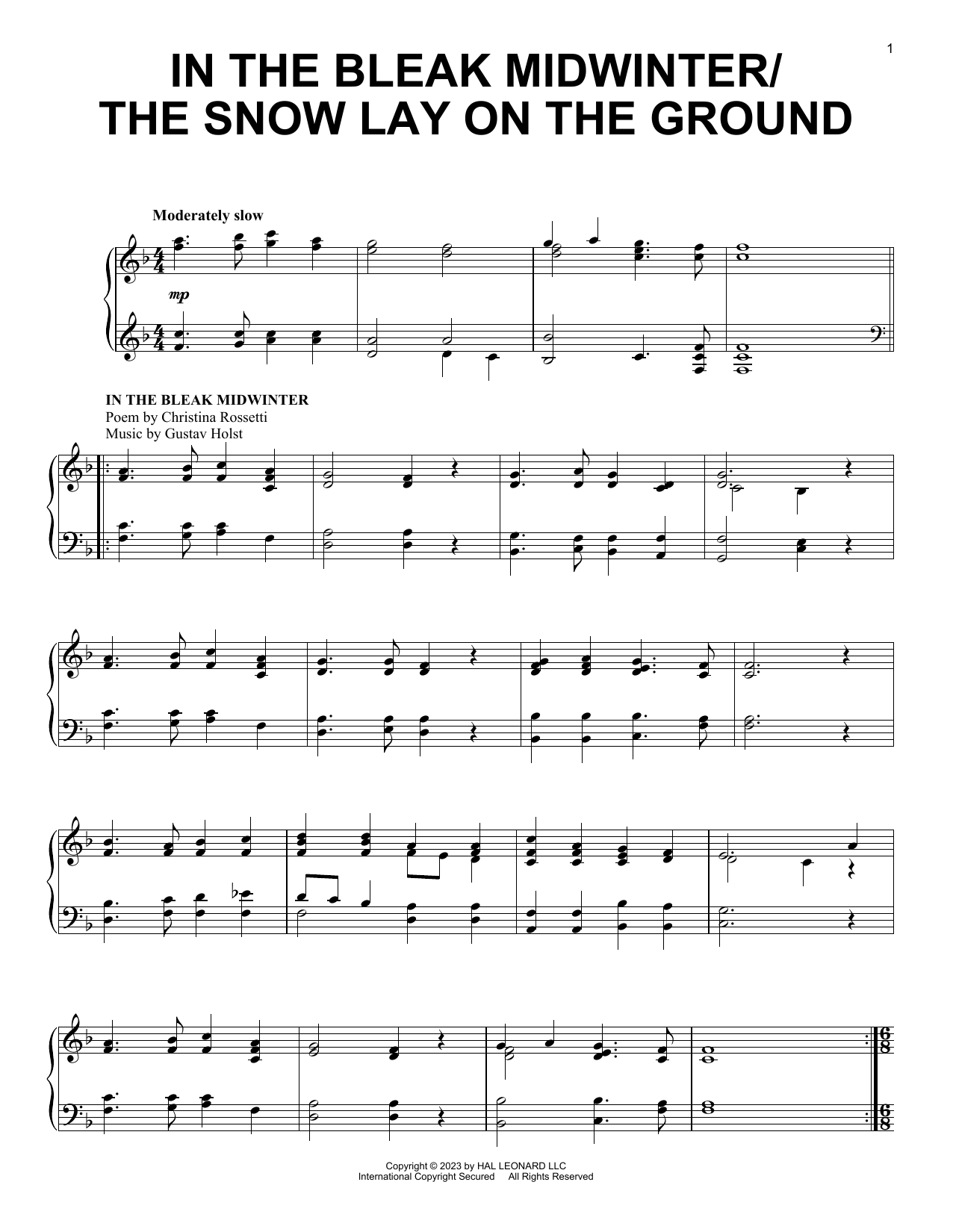 Download Various In The Bleak Midwinter/The Snow Lay On The Ground Sheet Music and learn how to play Piano Solo PDF digital score in minutes