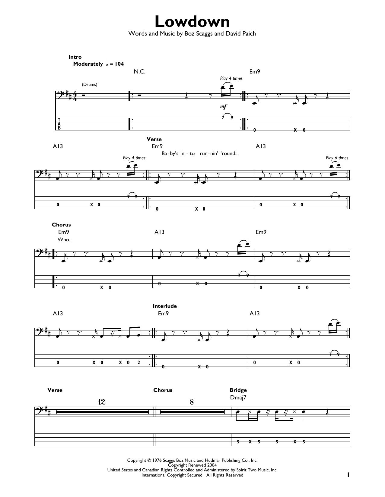 Download Various Lowdown Sheet Music and learn how to play Easy Bass Tab PDF digital score in minutes