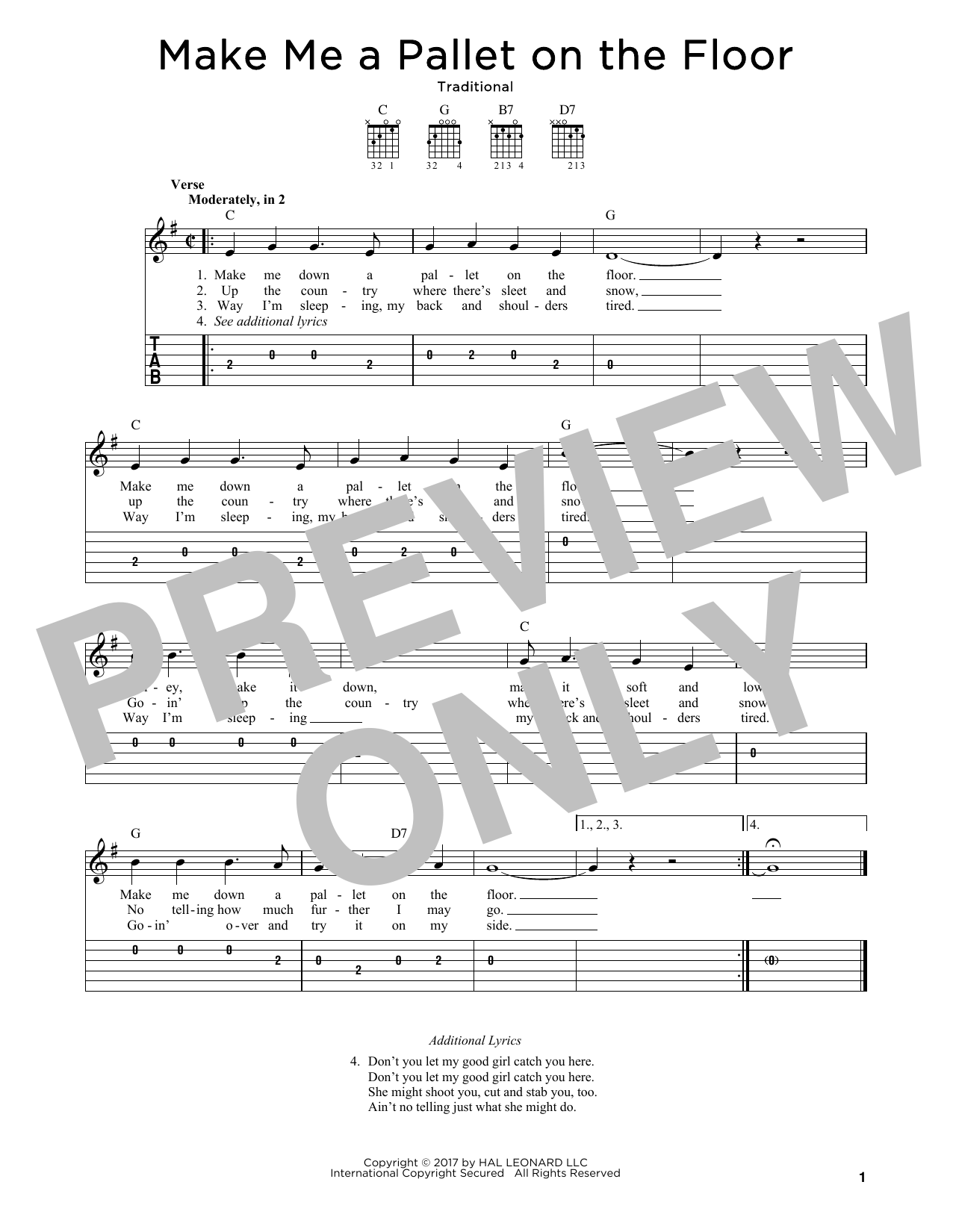 Download Various Make Me A Pallet On The Floor Sheet Music and learn how to play Guitar Tab PDF digital score in minutes