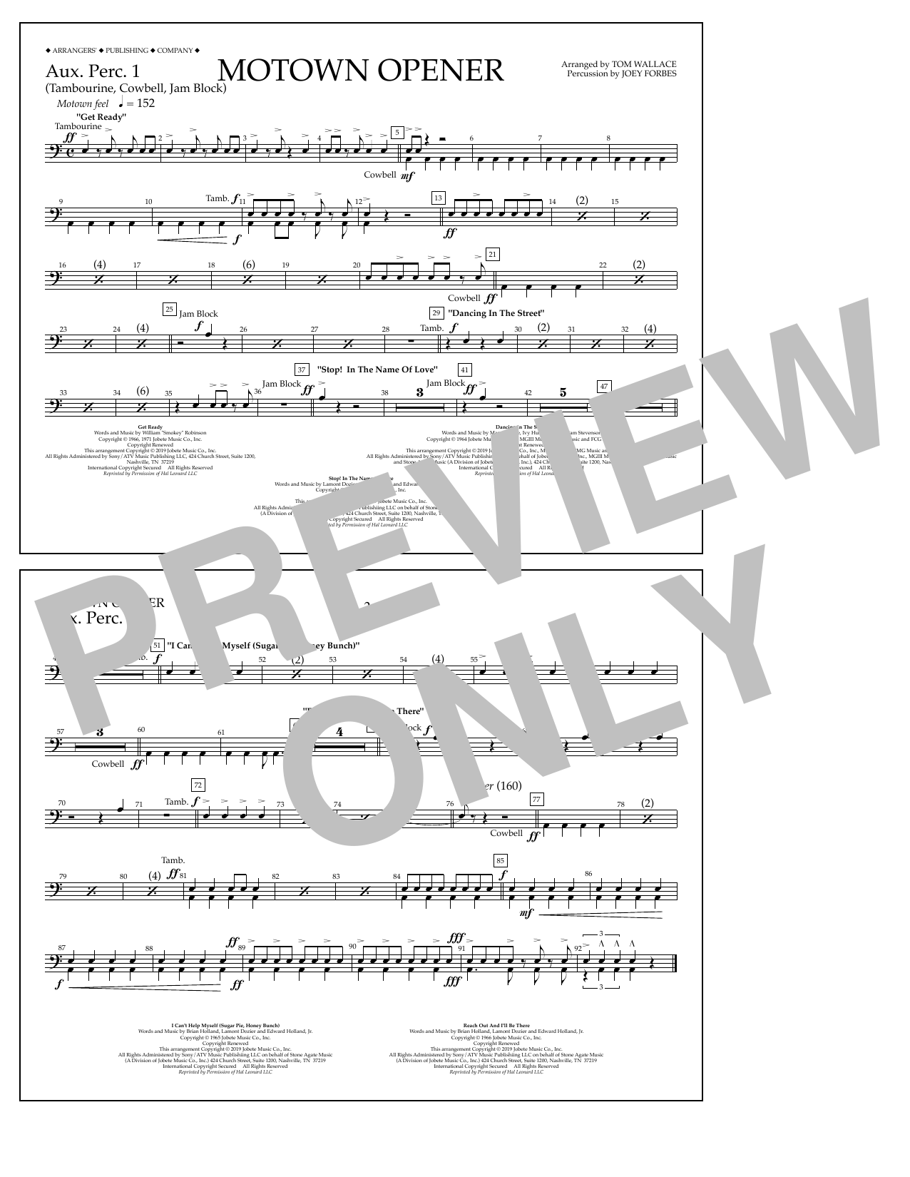 Download Various Motown Theme Show Opener (arr. Tom Wallace) - Aux. Perc. 1 Sheet Music and learn how to play Marching Band PDF digital score in minutes