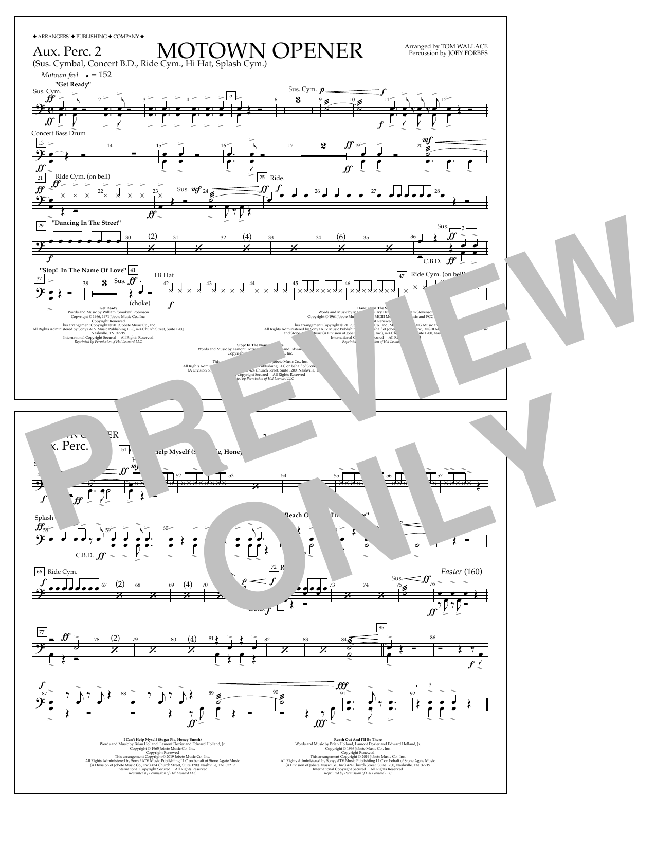 Download Various Motown Theme Show Opener (arr. Tom Wallace) - Aux. Perc. 2 Sheet Music and learn how to play Marching Band PDF digital score in minutes