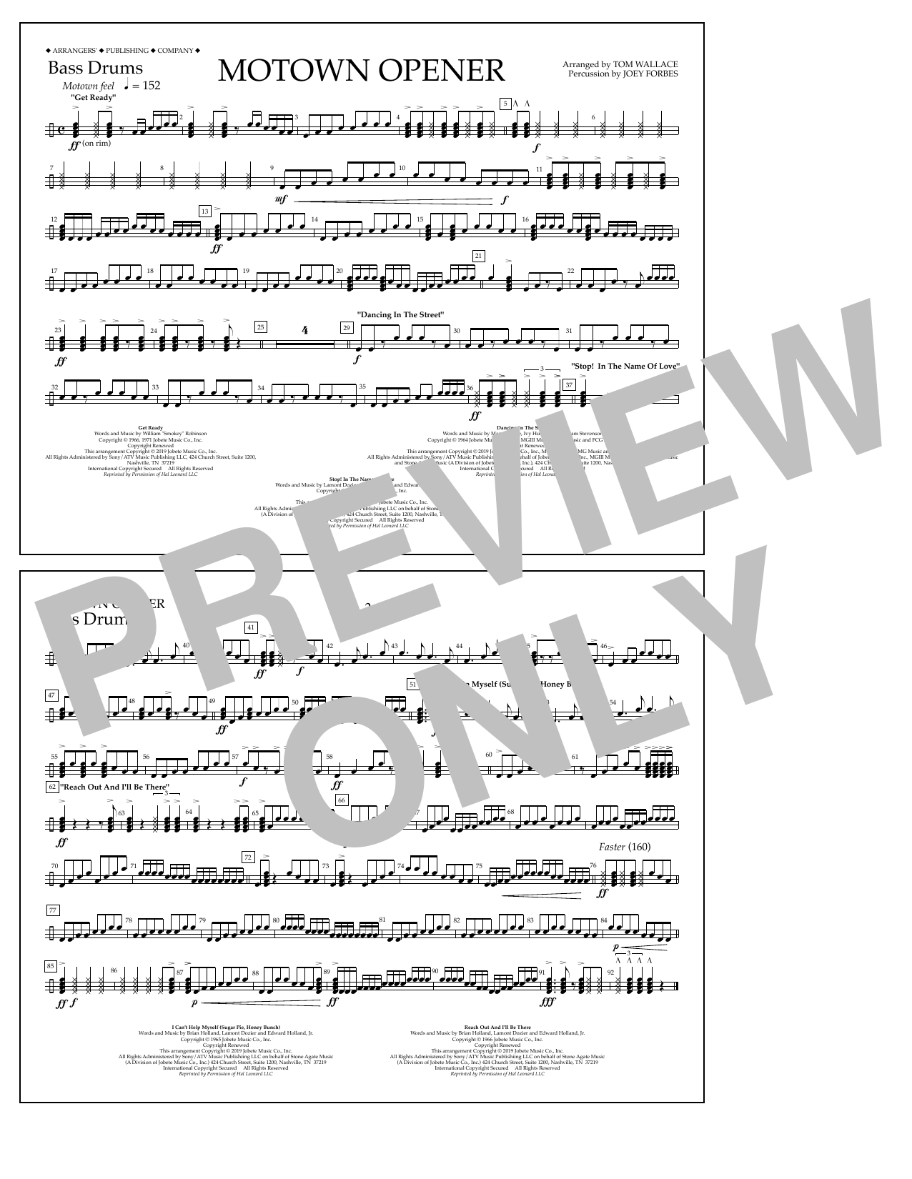 Download Various Motown Theme Show Opener (arr. Tom Wallace) - Bass Drums Sheet Music and learn how to play Marching Band PDF digital score in minutes