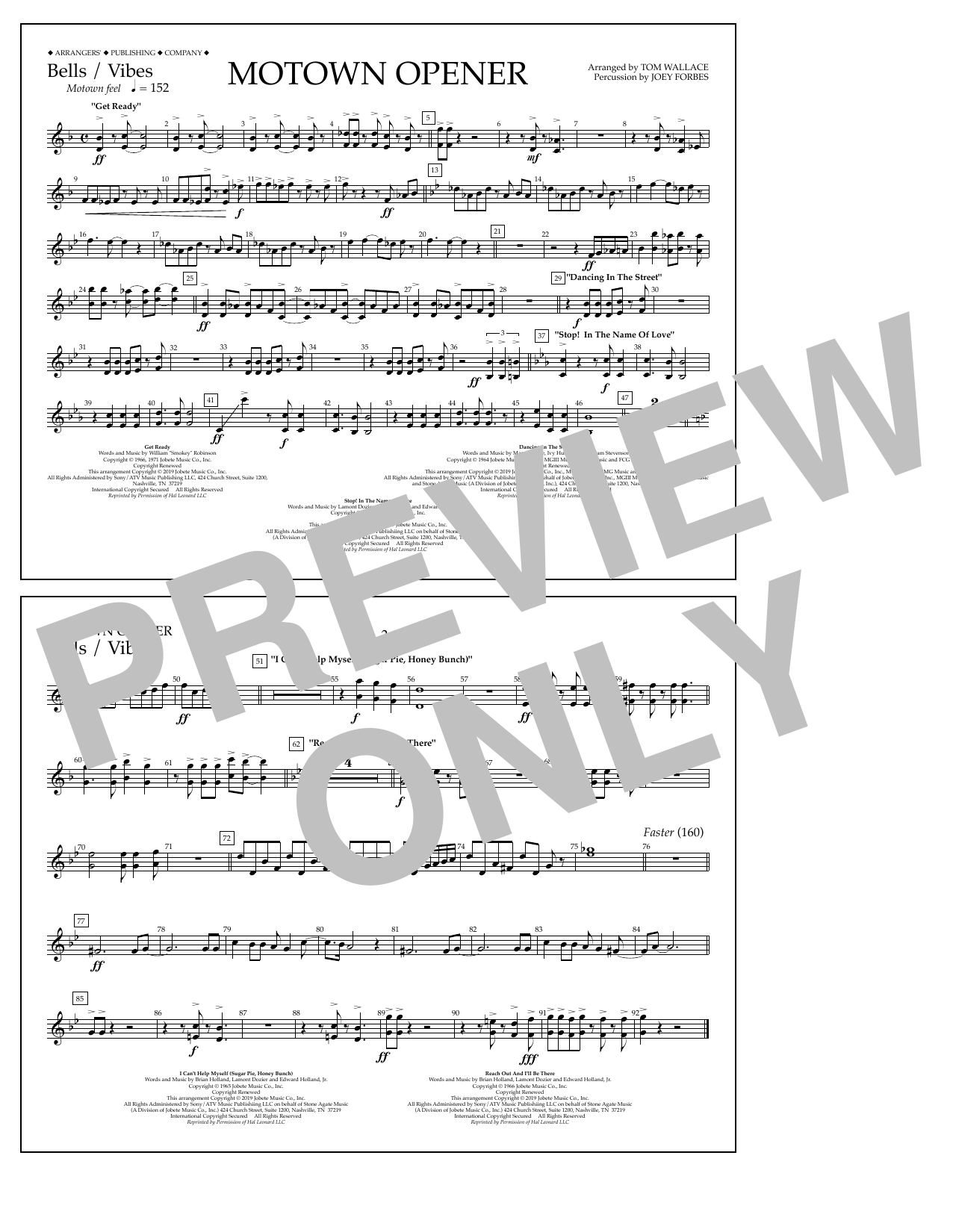 Download Various Motown Theme Show Opener (arr. Tom Wallace) - Bells/Vibes Sheet Music and learn how to play Marching Band PDF digital score in minutes