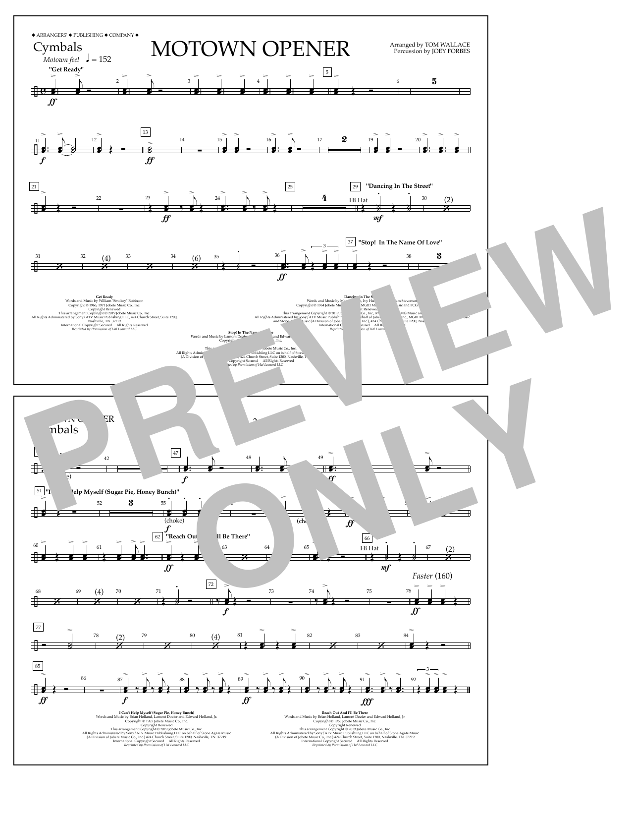 Download Various Motown Theme Show Opener (arr. Tom Wallace) - Cymbals Sheet Music and learn how to play Marching Band PDF digital score in minutes