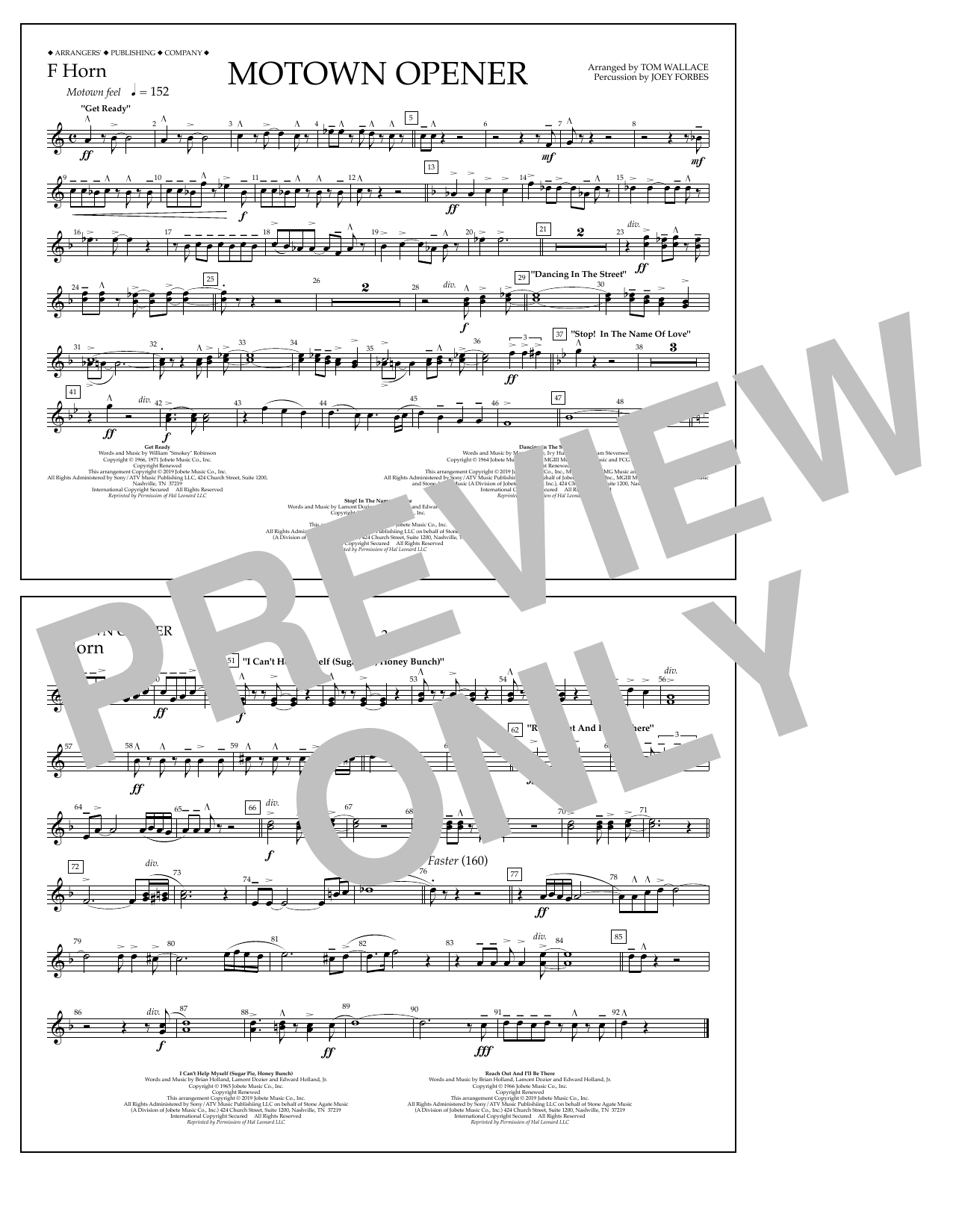Download Various Motown Theme Show Opener (arr. Tom Wallace) - F Horn Sheet Music and learn how to play Marching Band PDF digital score in minutes
