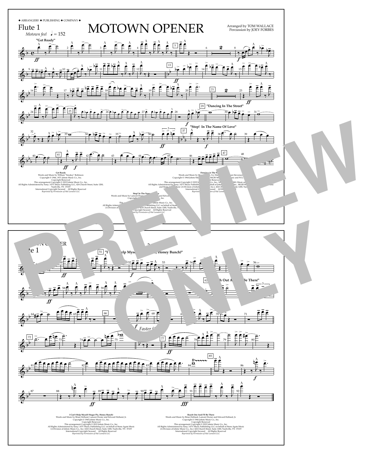 Download Various Motown Theme Show Opener (arr. Tom Wallace) - Flute 1 Sheet Music and learn how to play Marching Band PDF digital score in minutes