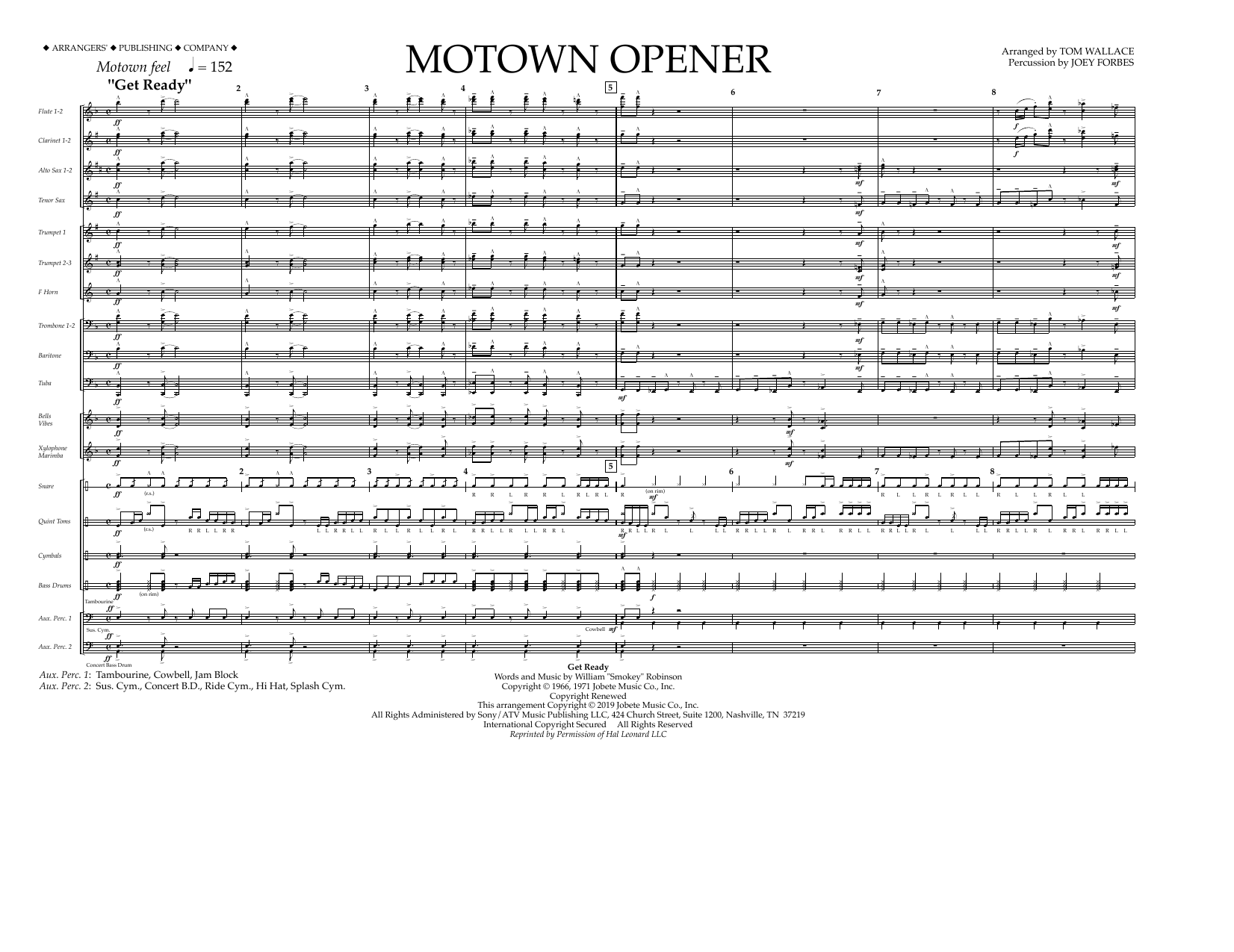 Download Various Motown Theme Show Opener (arr. Tom Wallace) - Full Score Sheet Music and learn how to play Marching Band PDF digital score in minutes