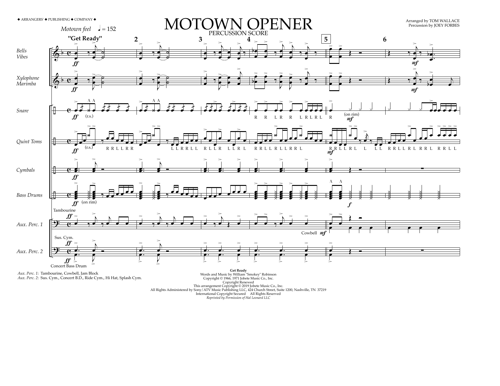 Download Various Motown Theme Show Opener (arr. Tom Wallace) - Percussion Score Sheet Music and learn how to play Marching Band PDF digital score in minutes