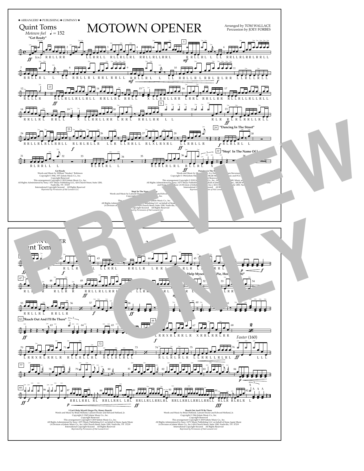 Download Various Motown Theme Show Opener (arr. Tom Wallace) - Quint-Toms Sheet Music and learn how to play Marching Band PDF digital score in minutes