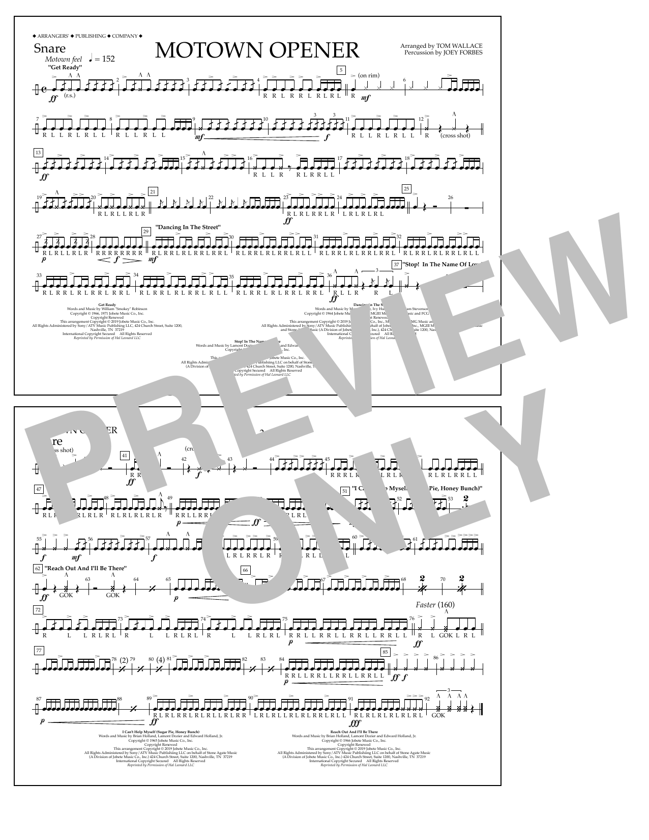 Download Various Motown Theme Show Opener (arr. Tom Wallace) - Snare Sheet Music and learn how to play Marching Band PDF digital score in minutes