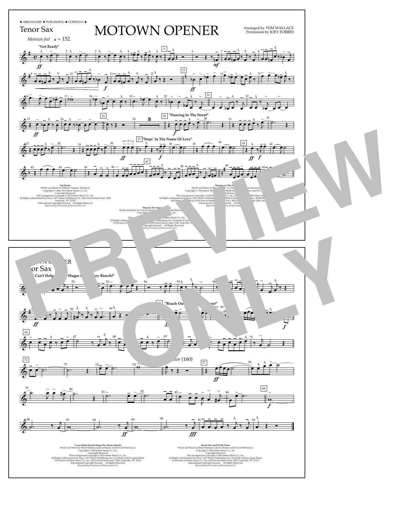 Download Various Motown Theme Show Opener (arr. Tom Wallace) - Tenor Sax Sheet Music and learn how to play Marching Band PDF digital score in minutes