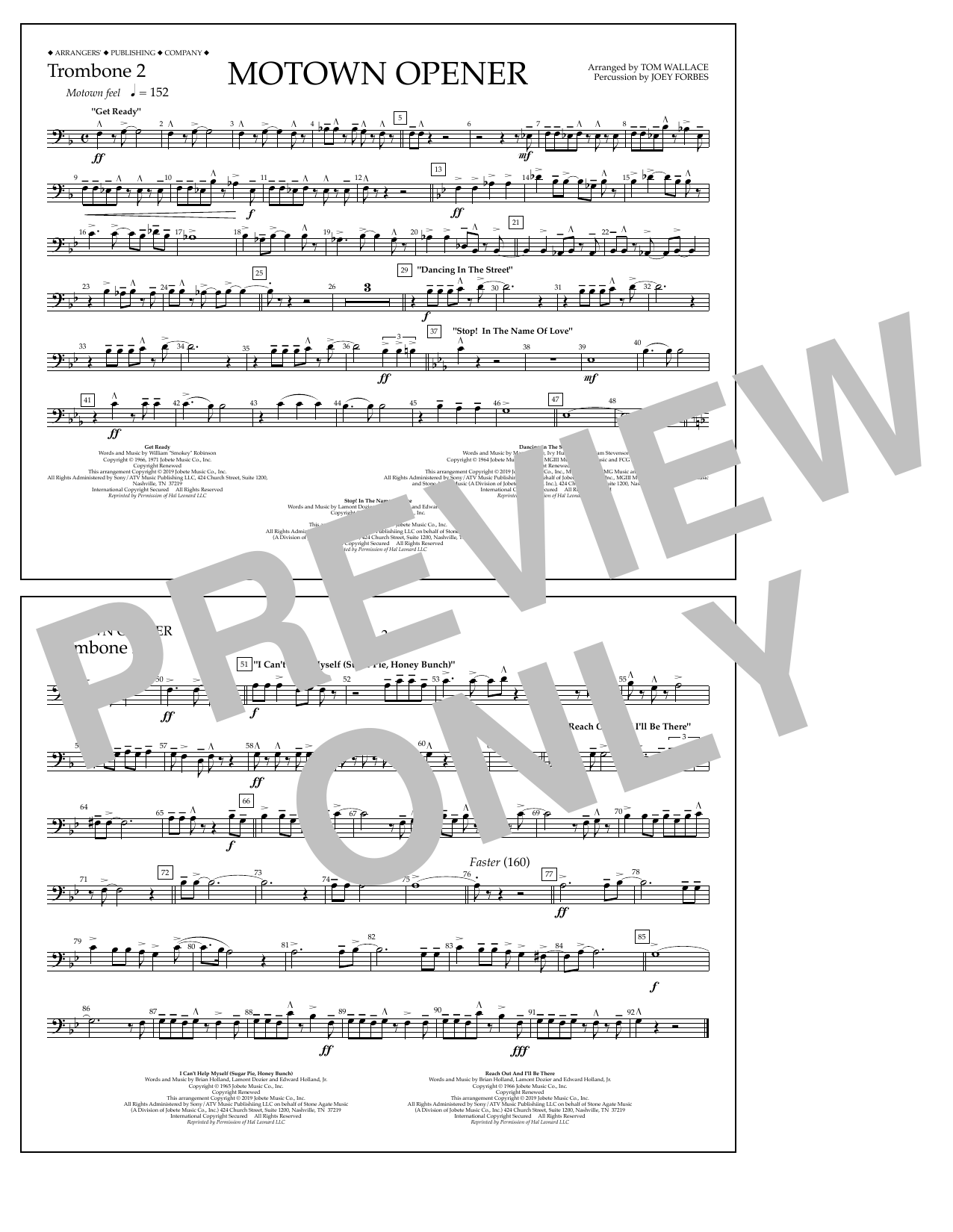 Download Various Motown Theme Show Opener (arr. Tom Wallace) - Trombone 2 Sheet Music and learn how to play Marching Band PDF digital score in minutes