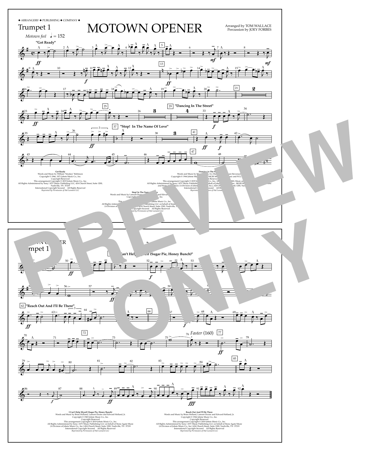 Download Various Motown Theme Show Opener (arr. Tom Wallace) - Trumpet 1 Sheet Music and learn how to play Marching Band PDF digital score in minutes