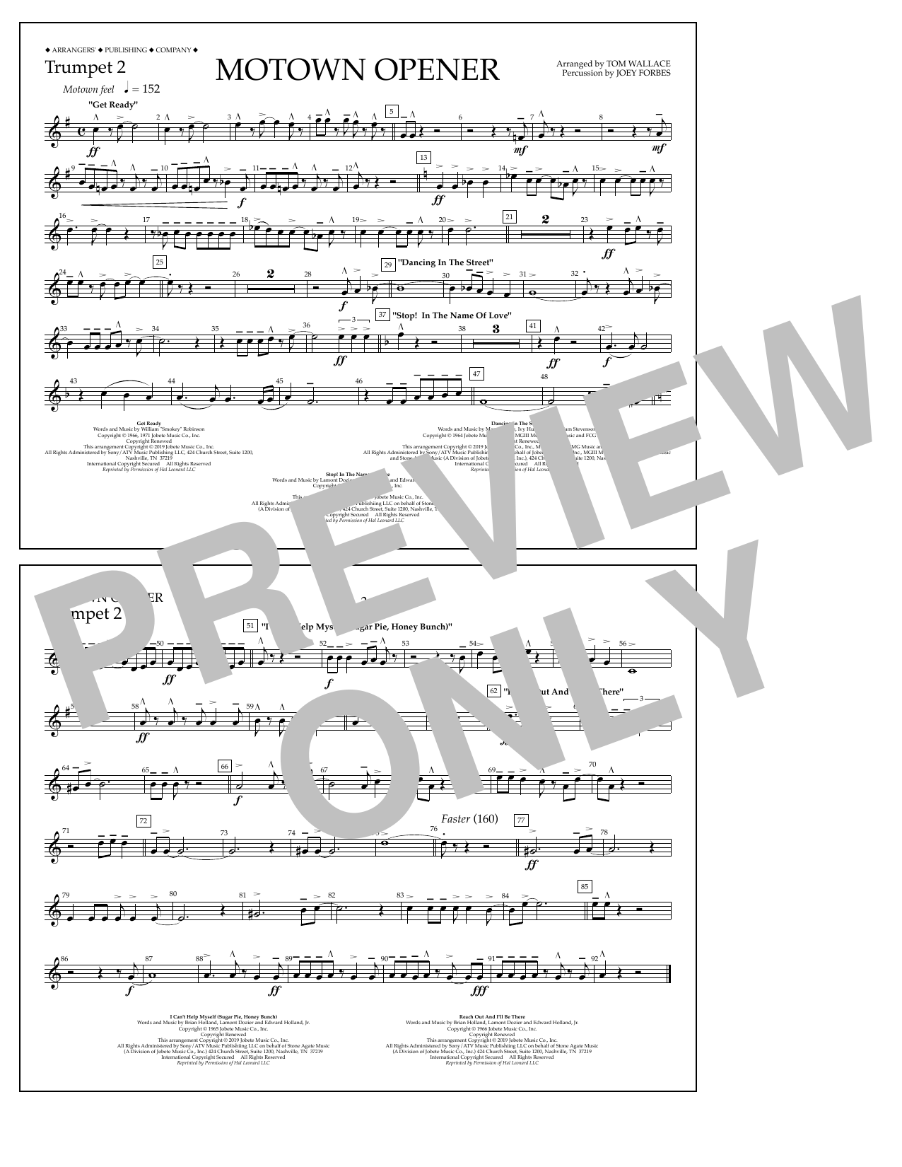 Download Various Motown Theme Show Opener (arr. Tom Wallace) - Trumpet 2 Sheet Music and learn how to play Marching Band PDF digital score in minutes