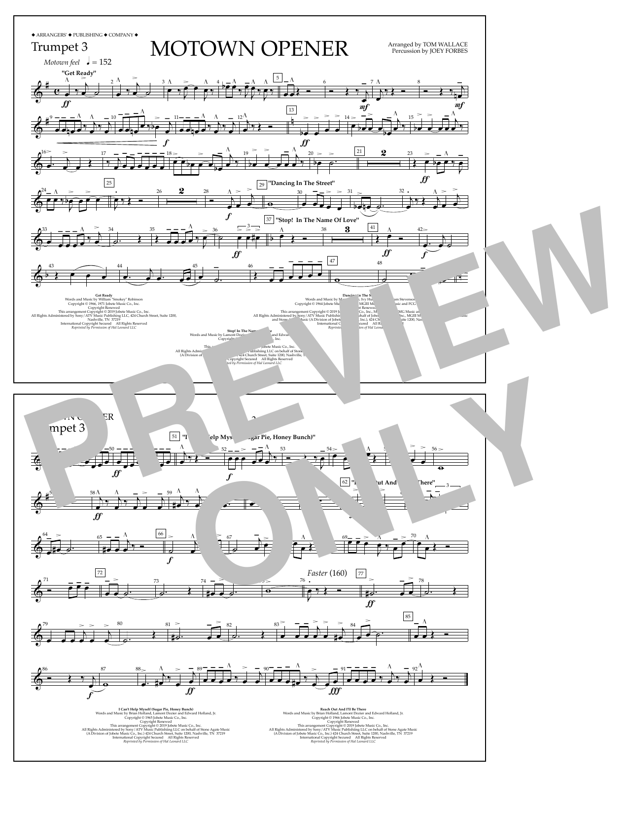 Download Various Motown Theme Show Opener (arr. Tom Wallace) - Trumpet 3 Sheet Music and learn how to play Marching Band PDF digital score in minutes
