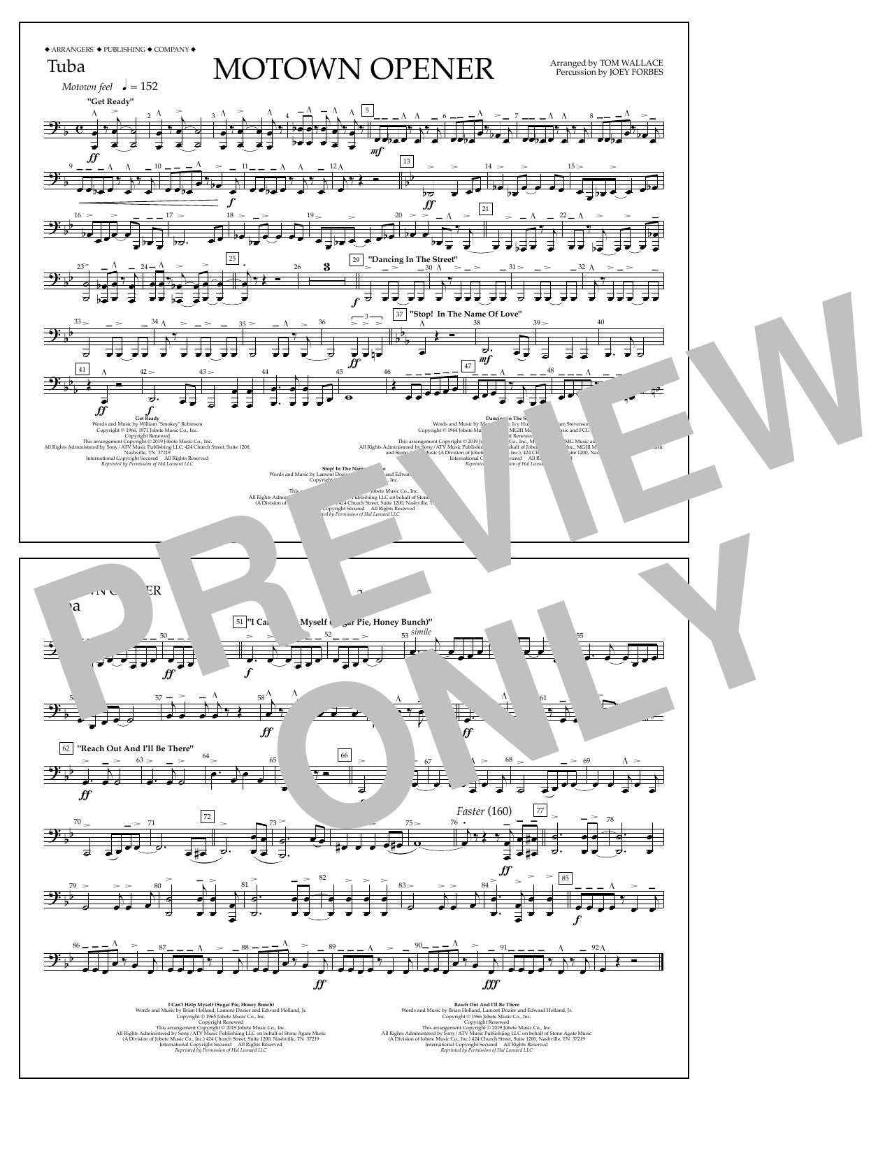 Download Various Motown Theme Show Opener (arr. Tom Wallace) - Tuba Sheet Music and learn how to play Marching Band PDF digital score in minutes