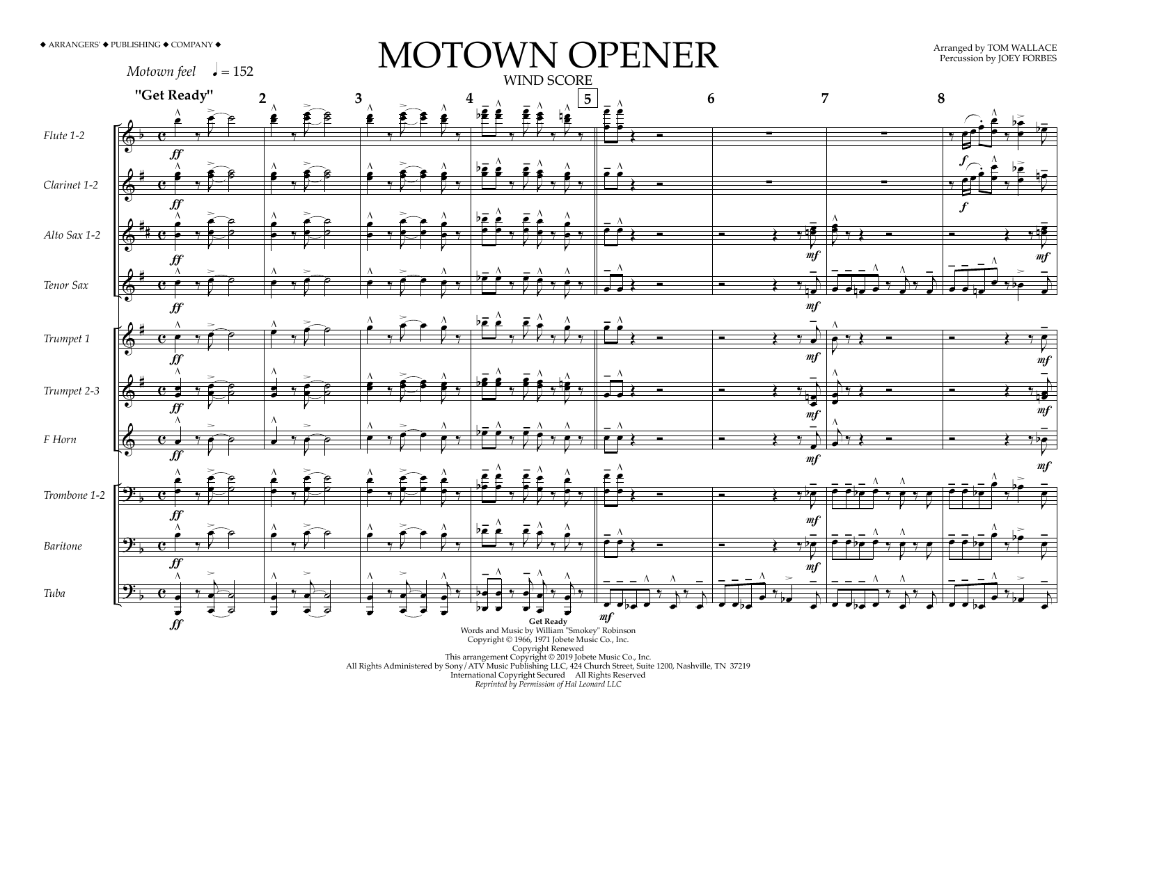 Download Various Motown Theme Show Opener (arr. Tom Wallace) - Wind Score Sheet Music and learn how to play Marching Band PDF digital score in minutes