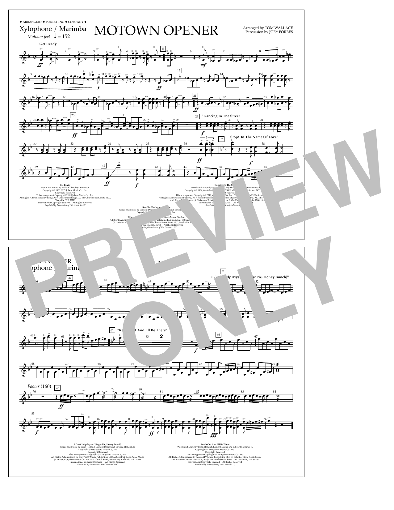 Download Various Motown Theme Show Opener (arr. Tom Wallace) - Xylophone/Marimba Sheet Music and learn how to play Marching Band PDF digital score in minutes