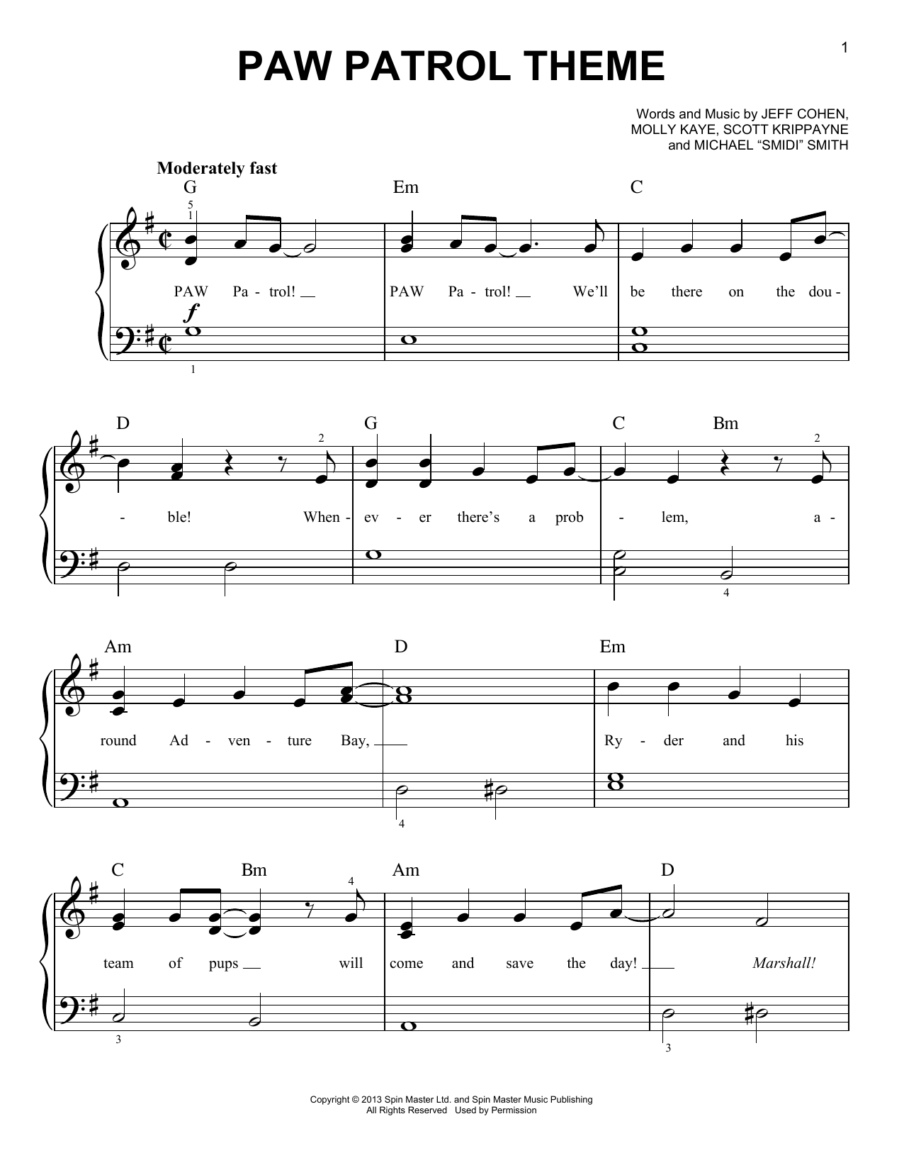 Download Various PAW Patrol Theme Sheet Music and learn how to play Easy Piano PDF digital score in minutes