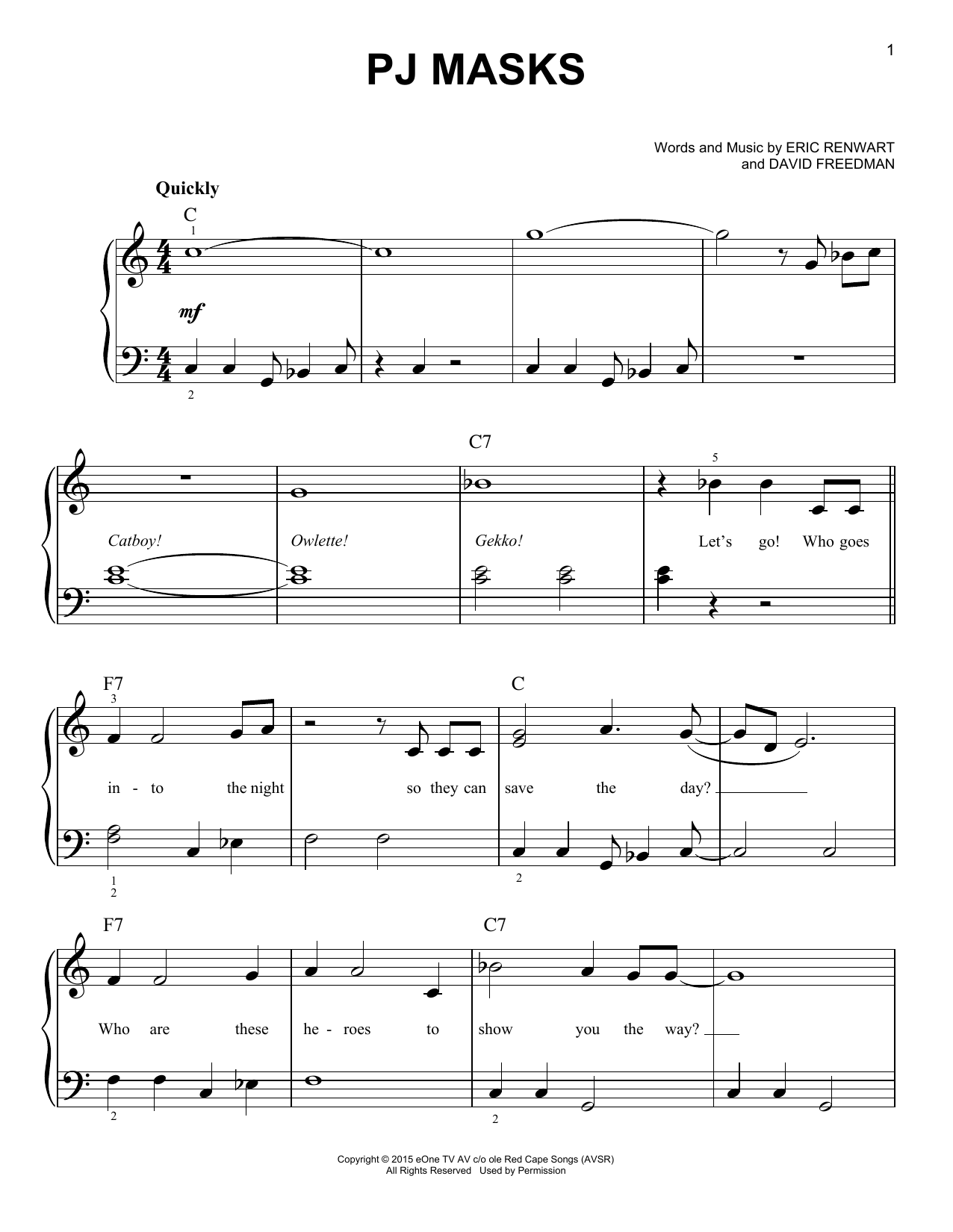 Download Various PJ Masks Sheet Music and learn how to play Easy Piano PDF digital score in minutes