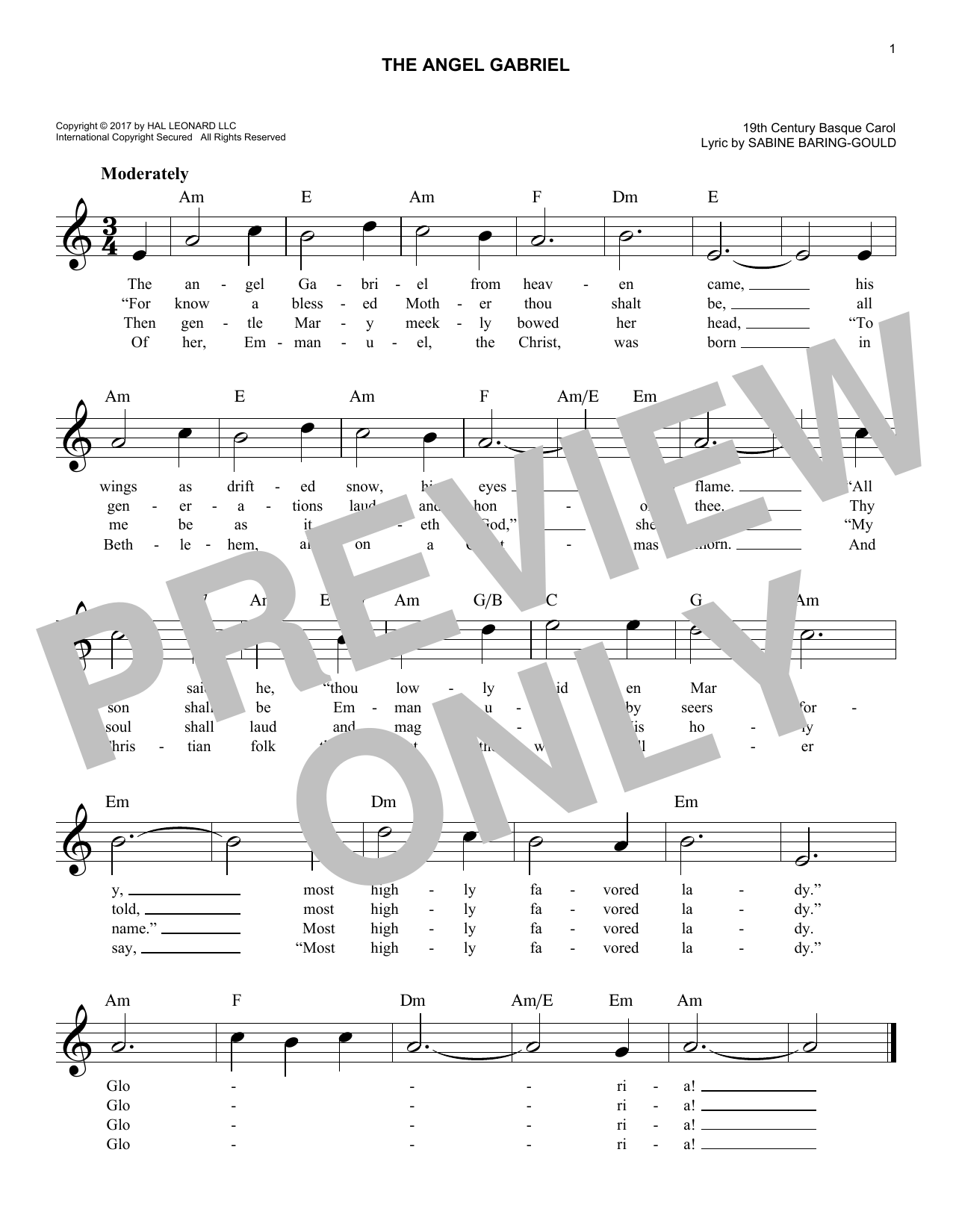 Download Various The Angel Gabriel Sheet Music and learn how to play Melody Line, Lyrics & Chords PDF digital score in minutes