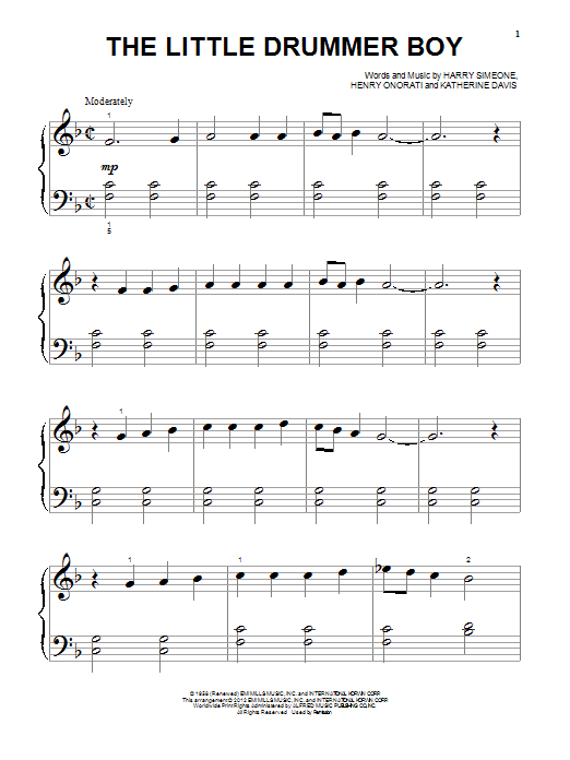 Download Various The Little Drummer Boy Sheet Music and learn how to play Piano (Big Notes) PDF digital score in minutes