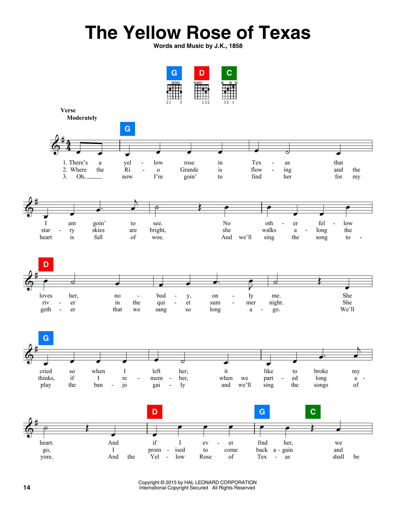 Download Traditional The Yellow Rose Of Texas Sheet Music and learn how to play CHDBDY PDF digital score in minutes
