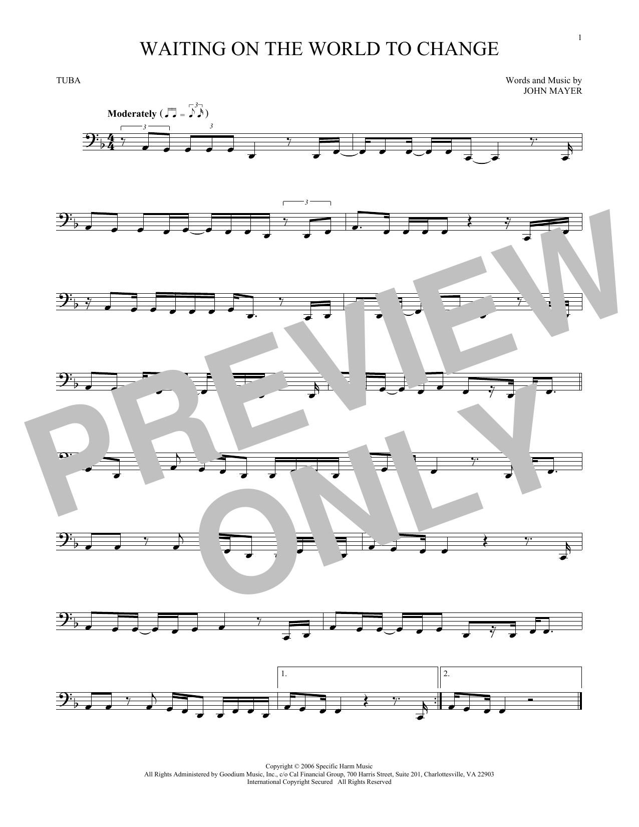 Download Various Waiting On The World To Change Sheet Music and learn how to play Tuba Solo PDF digital score in minutes