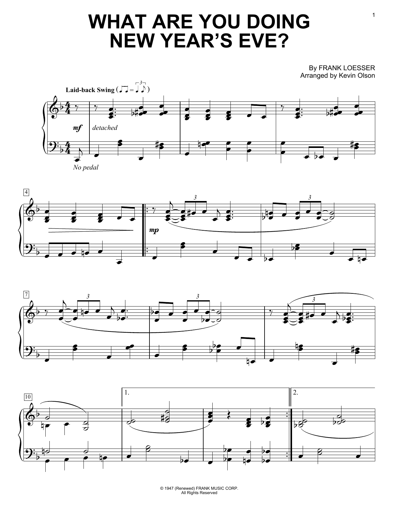 Download Various What Are You Doing New Year's Eve? (arr. Kevin Olson) Sheet Music and learn how to play Easy Piano Solo PDF digital score in minutes