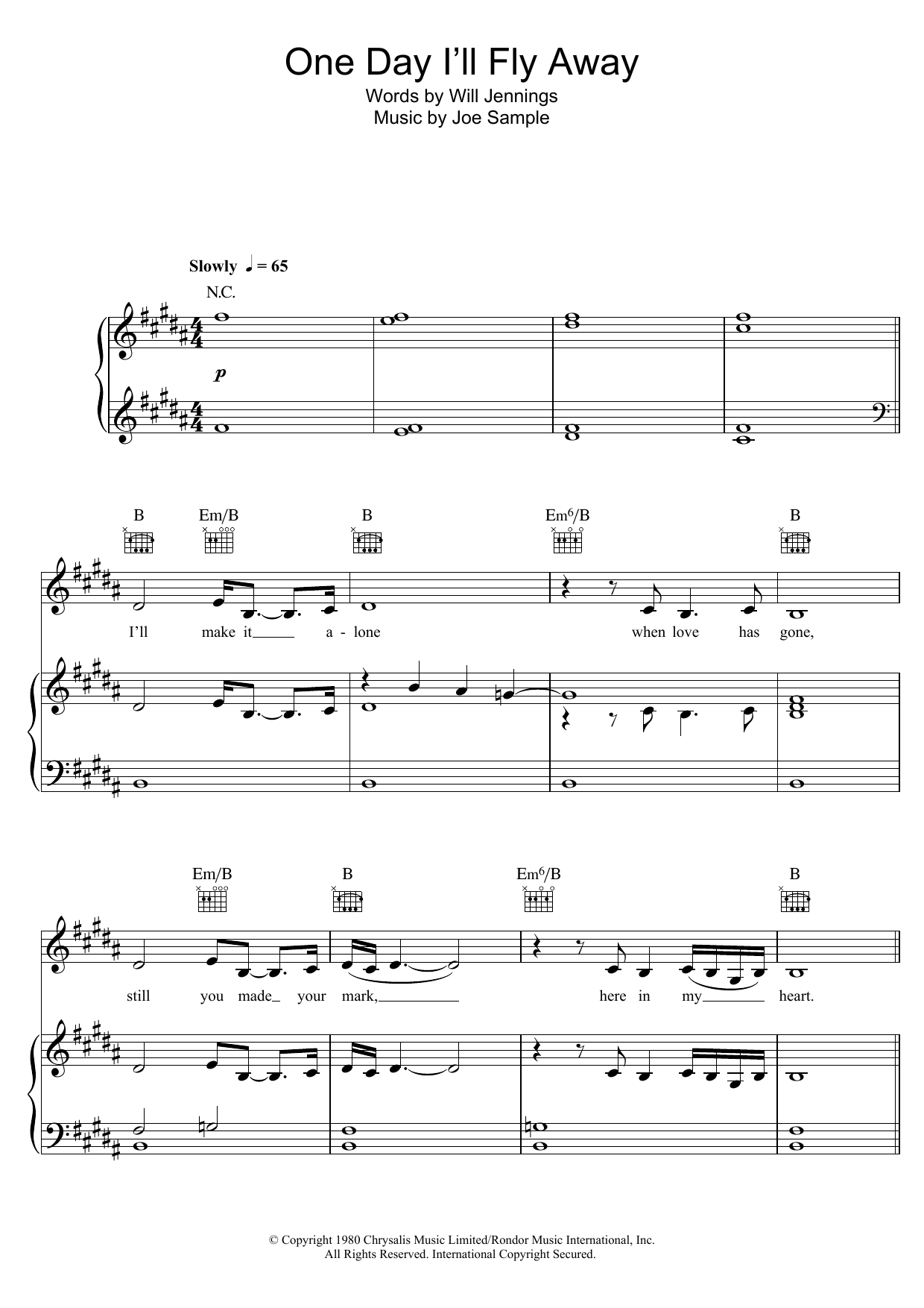 Download Vaults One Day I'll Fly Away Sheet Music and learn how to play Piano, Vocal & Guitar (Right-Hand Melody) PDF digital score in minutes
