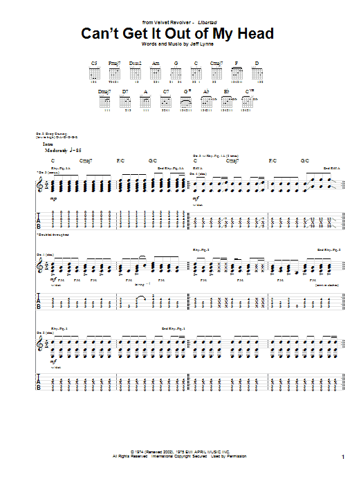 Download Velvet Revolver Can't Get It Out Of My Head Sheet Music and learn how to play Guitar Tab PDF digital score in minutes