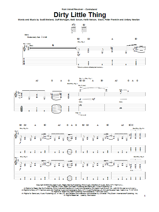 Download Velvet Revolver Dirty Little Thing Sheet Music and learn how to play Guitar Tab PDF digital score in minutes