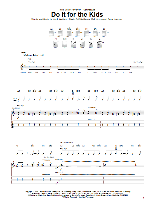 Download Velvet Revolver Do It For The Kids Sheet Music and learn how to play Guitar Tab PDF digital score in minutes