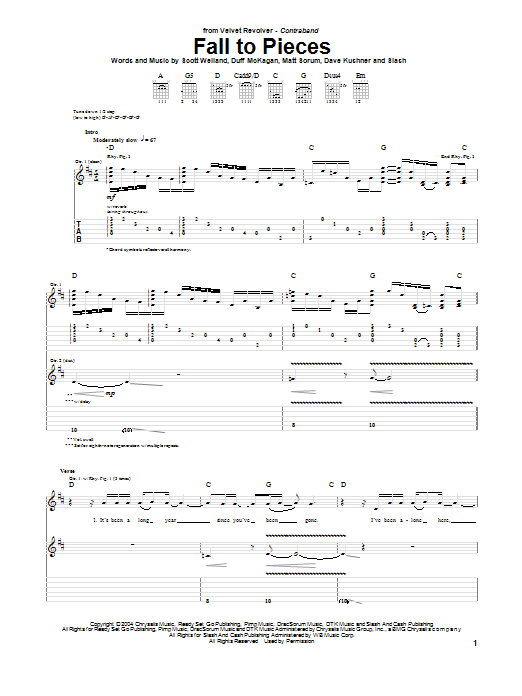Download Velvet Revolver Fall To Pieces Sheet Music and learn how to play Lyrics & Chords PDF digital score in minutes