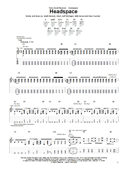 Download Velvet Revolver Headspace Sheet Music and learn how to play Guitar Tab PDF digital score in minutes