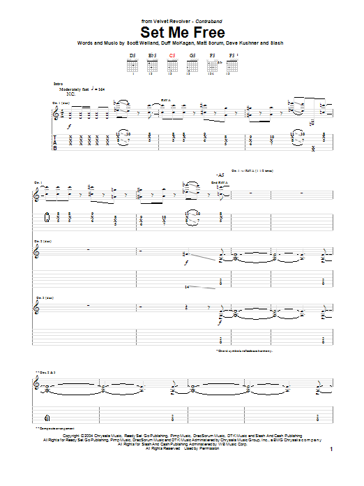 Download Velvet Revolver Set Me Free Sheet Music and learn how to play Guitar Tab PDF digital score in minutes