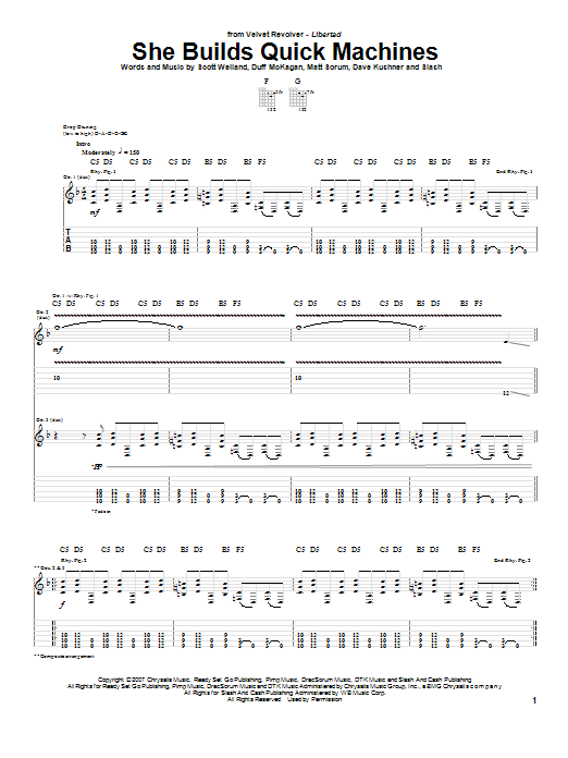 Download Velvet Revolver She Builds Quick Machines Sheet Music and learn how to play Guitar Tab PDF digital score in minutes