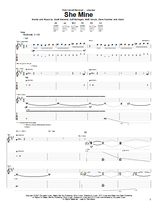 Download Velvet Revolver She Mine Sheet Music and learn how to play Guitar Tab PDF digital score in minutes