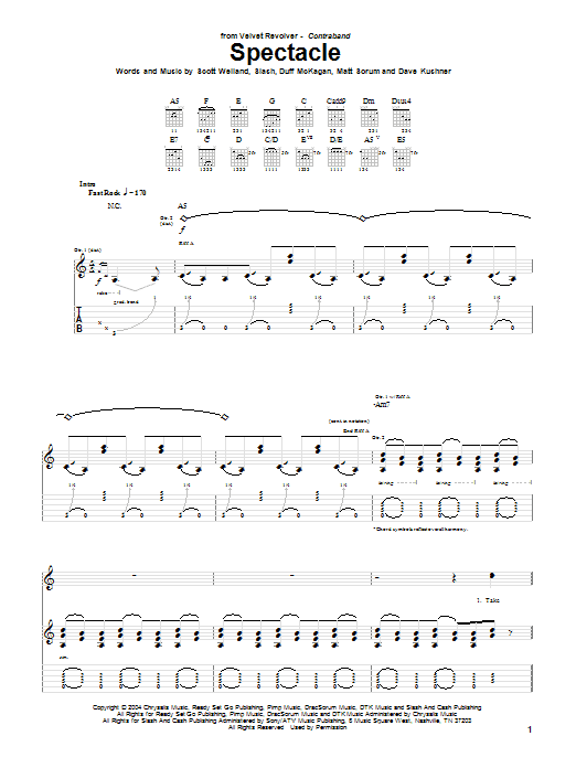 Download Velvet Revolver Spectacle Sheet Music and learn how to play Guitar Tab PDF digital score in minutes