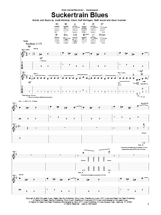 Download Velvet Revolver Suckertrain Blues Sheet Music and learn how to play Guitar Tab PDF digital score in minutes