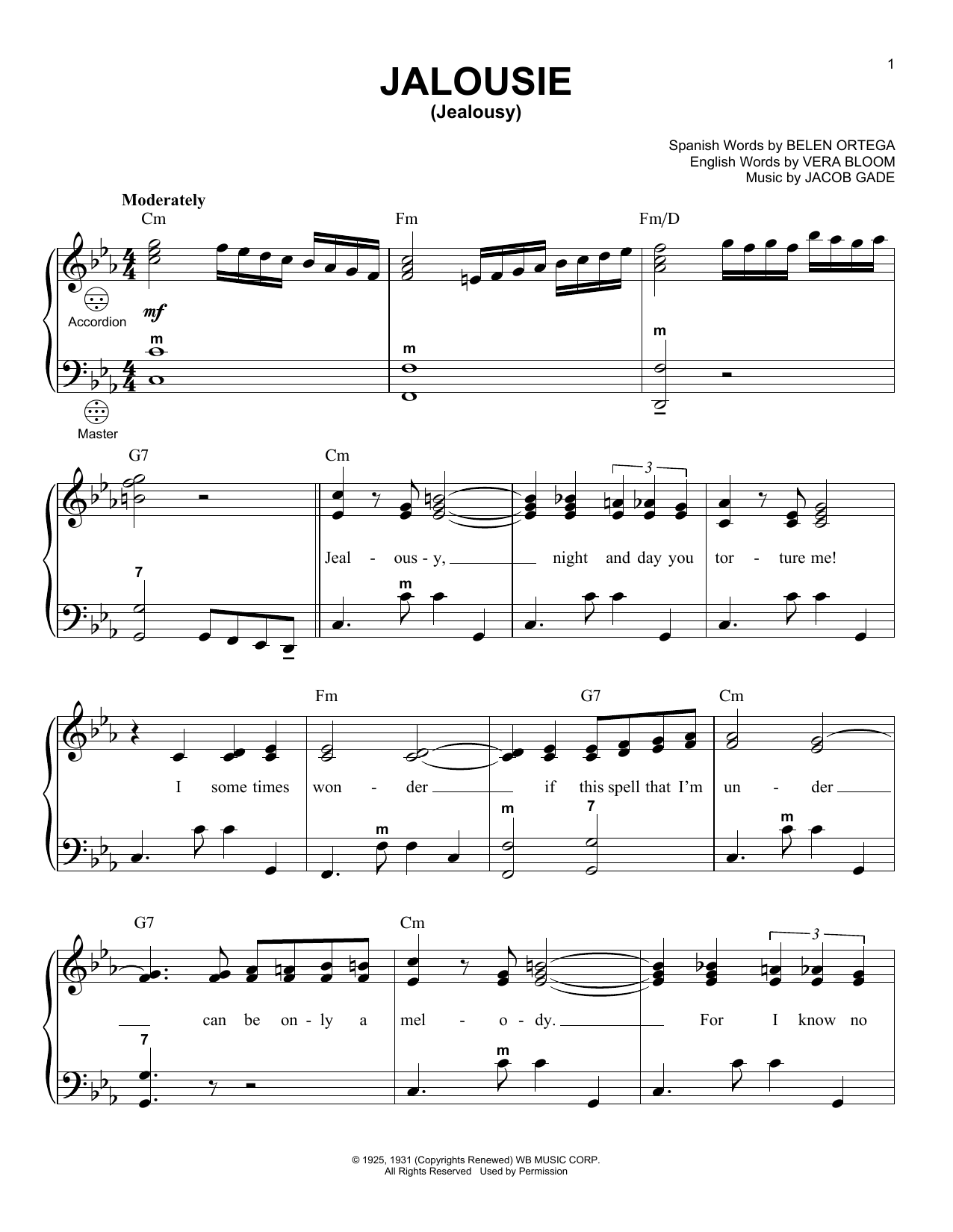 Download Gary Meisner Jalousie (Jealousy) Sheet Music and learn how to play Accordion PDF digital score in minutes
