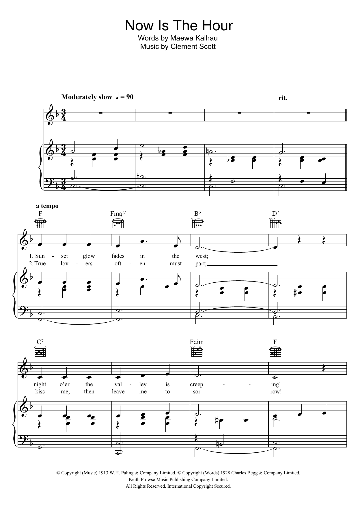 Download Vera Lynn Now Is The Hour Sheet Music and learn how to play Piano, Vocal & Guitar (Right-Hand Melody) PDF digital score in minutes
